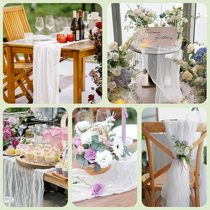 Asee'm 2pcs Cheesecloth Table Runner 120 Inches Long Ivory Boho Gauze Cheese Cloth Runner 10FT Rustic Sheer Table Runners for Christmas Wedding Party Baby Shower Spring Easter Decoration