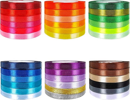 36 Colors 900 Yards Satin Metallic Glitter Ribbons Rolls for Craft, Embellish Decorative Ribbons 2/5" Wide for Floral Bouquet Gift Wrapping Bows Wedding Shower Decoration
