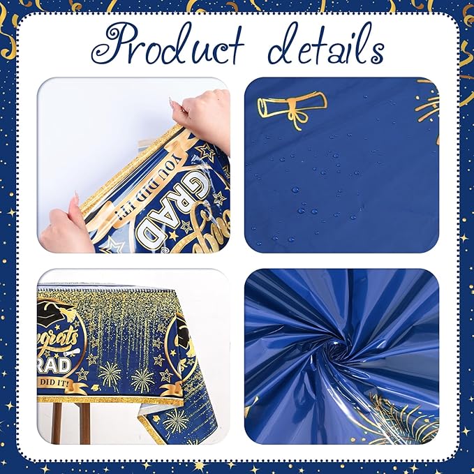 Graduation Decorations 2026, Blue and Gold Balloon Garland Arch, Navy Blue Graduation Decorations with Congrats Grad Tablecloth and Class of 2026 Backdrop for High School College Grad Party Supplies