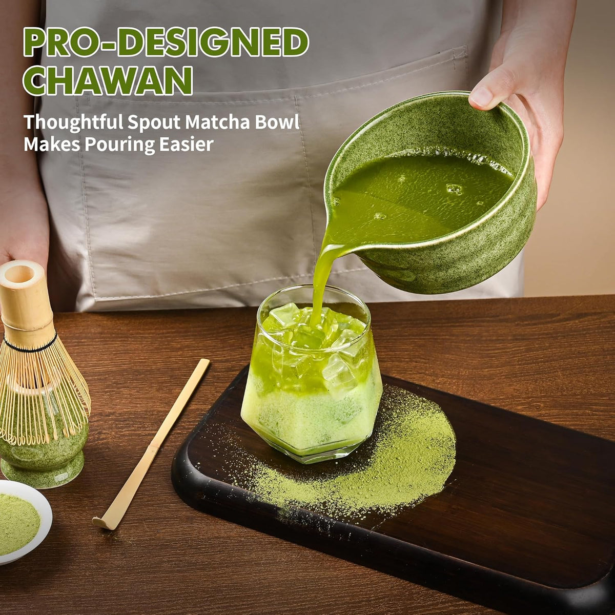 Matcha Whisk Set-Japanese Matcha Tea Kit includes Matcha Bowl with Spout,Matcha Whisk,Holder,Scoop,Sifter,Matcha Set for Making Matcha Latte,Tea Ceremony,Gifts for Family for Christmas Birthday