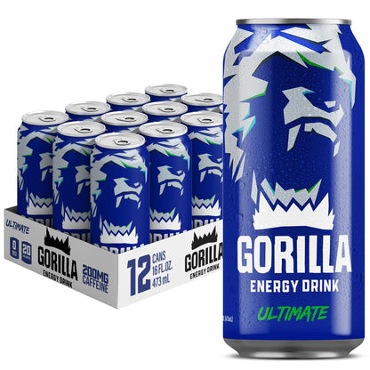 Gorilla Energy Drink, Original 0 Sugar, 200mg Plant-Based Caffeine, 12 Pack