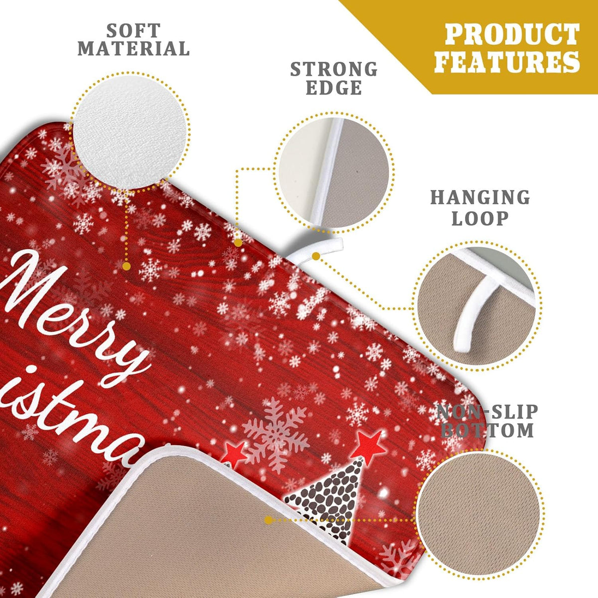 Merry Christmas Tree Red Dish Drying Mat for Kitchen Counter,Winter Snowflake Pine Drying Mat 16 x 18 Inch with Absorbent Reversible Microfiber Dish