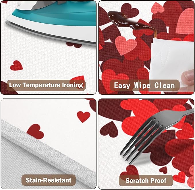 Valentines Day Round Fitted Tablecloth with Elastic Red Love Heart Circle Table Cloth for 44-48" Tables Wipeable Waterproof Washable Valentine Decorative Table Cover for Picnic Dining Party Decor