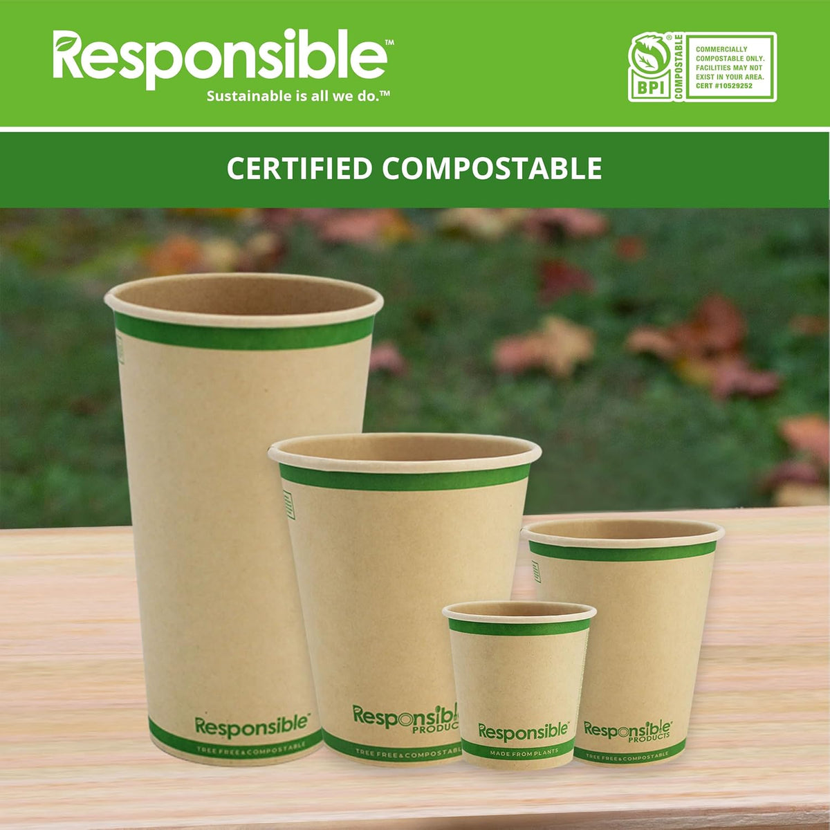 Certified Compostable 16 oz Paper Cups, Cold ＆ Hot Coffee Cups, Disposable Paper Cups, Extra Strength Disposable Cups, Made without Pfas (50 count)