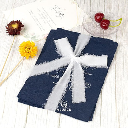 White Chiffon Ribbon - 1 Inch x 21 Yards, Handmade Fringe, Silk, Boho Frayed, Wedding Invitation, Bridal Flower Bouquets, Floral Arrangement, Gift Wrapping