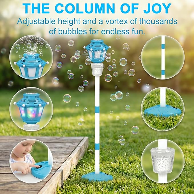 Bubble Machine Maker with Light and Music, Automatic Bubble Blower Summer Bubbles Toys, Rechargeable Automatic Bubble Machine Adjustable Height Outdoor Toy