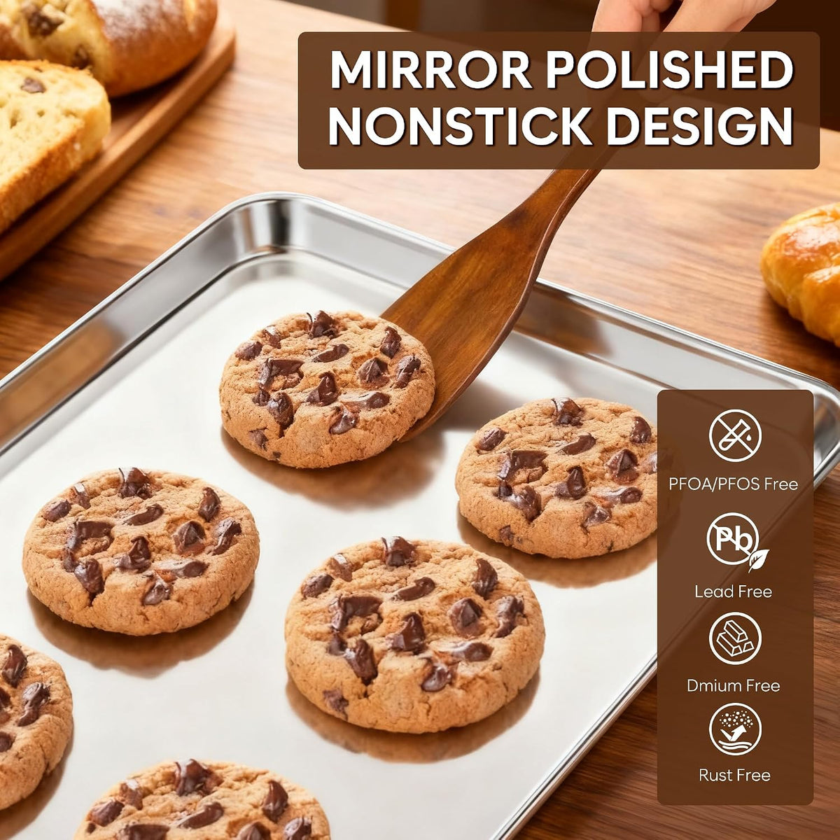 Jelly Roll Pan Set of 2, 15.9” x 12” Stainless Steel Cookie Sheets for Baking, Non Stick Baking Sheets for Oven Heavy Duty Baking Trays