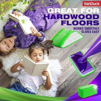 VanDuck Reusable Mop Pads Compatible with Swiffer WetJet (4 Pack) - Microfiber Mop Refill for Wet Mopping Cloths - Hardwood Floor Cleaning Pads are Reusable Replacements