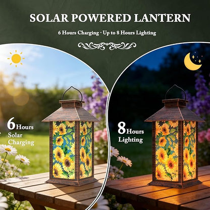 Solar Lanterns Outdoor, Waterproof Garden Sunflower Solar Lantern, 13" Outdoor Lantern with LED Flickering Flameless Candles, Lanterns for Women Mom Gifts Decorative for Porch, Yard, Patio