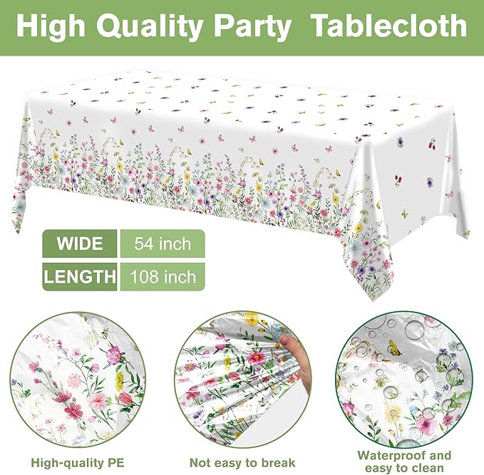 152 Pcs Spring Wildflower Party Decorations Include Plates, Napkins, Cups, Banner, Tablecloth for Floral Birthday Wedding Baby Shower Party, Serve 24
