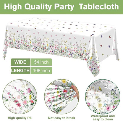152 Pcs Spring Wildflower Party Decorations Include Plates, Napkins, Cups, Banner, Tablecloth for Floral Birthday Wedding Baby Shower Party, Serve 24