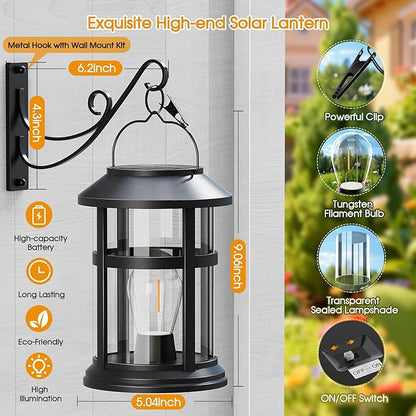 GARPAR Solar Lanterns Outdoor Waterproof with Wall Mount Kit, Upgraded Brighter Hanging Solar Lights for Outside, Auto On/Off Solar Powered Lantern for Garden Yard Patio Porch Decor, Gift for Mom