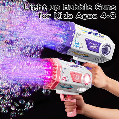 Deserthome Bubble Gun, Upgraded 125 Holes Bubble Guns for Wedding, Pink Bubble Machine for Kids Age 3 4 5 6 7 8 9 10 11 12 Year Old, Big Bubble Blower Gun with Lights, Easter Outdoor Party Favors