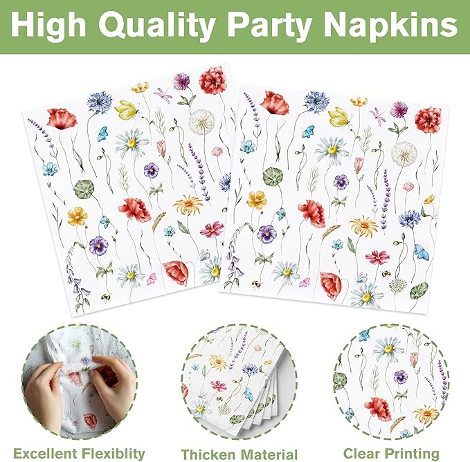 152 Pcs Spring Wildflower Party Decorations Include Plates, Napkins, Cups, Banner, Tablecloth for Floral Birthday Wedding Baby Shower Party, Serve 24