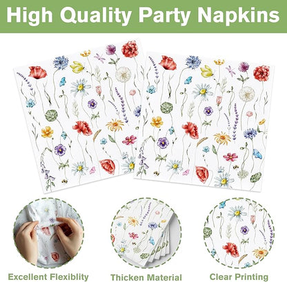 152 Pcs Spring Wildflower Party Decorations Include Plates, Napkins, Cups, Banner, Tablecloth for Floral Birthday Wedding Baby Shower Party, Serve 24