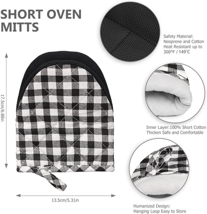 Qulable 1 Pair Short Oven Mitts - Silicone Kitchen Oven Gloves High Heat Resistant 500℉