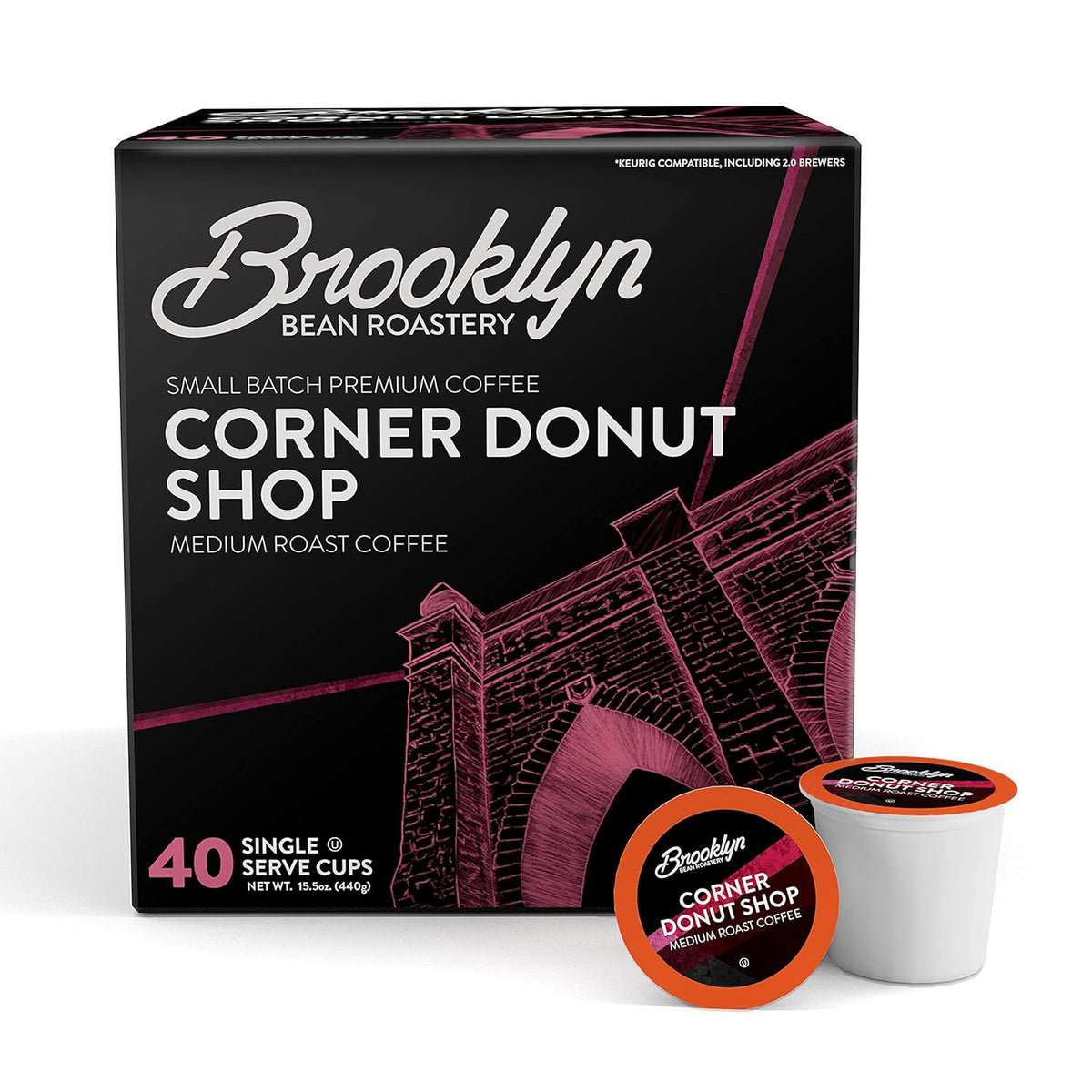 Brooklyn Beans Corner Donut Shop Gourmet Coffee Pods - Compatible with Keurig K Cup Brewers Including 2.0 Machines, 40 Count, Classic Donut Shop