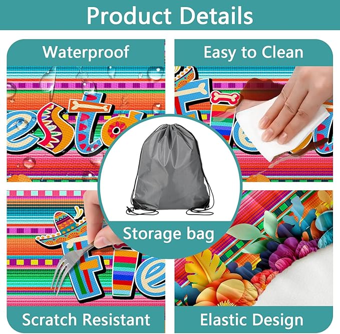 Mexican Fiesta Picnic Table Cover with Bench Covers, Cinco de Mayo Fiesta Waterproof Windproof, Camping Essentials, Fitted Tablecloth Cover with Elastic Edge, for Garden & Outdoor, 3 PCS, 30x60 Inch