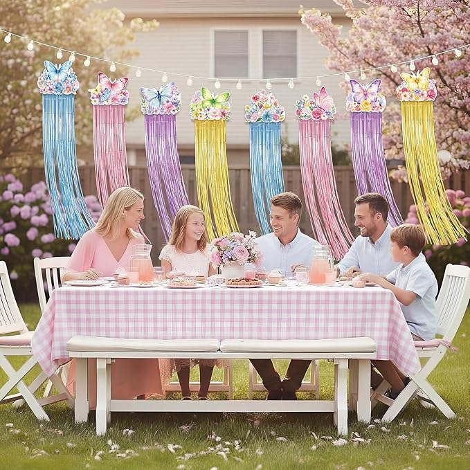 Tenceur 8 Pcs Large Spring Butterfly Party Hanging Decorations with Tassels Flowers Birthday Centerpieces for Outdoor Indoor Home Lawn Yard Garden Supplies