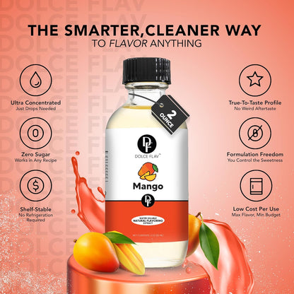Dolce Foglia Mango Extract - 2 Ounce Water-Soluble Multipurpose Flavoring Ideal for Baked Goods, Beverages, Coffee, Desserts & Ice Cream - Mango Essence Perfect for Weight Management