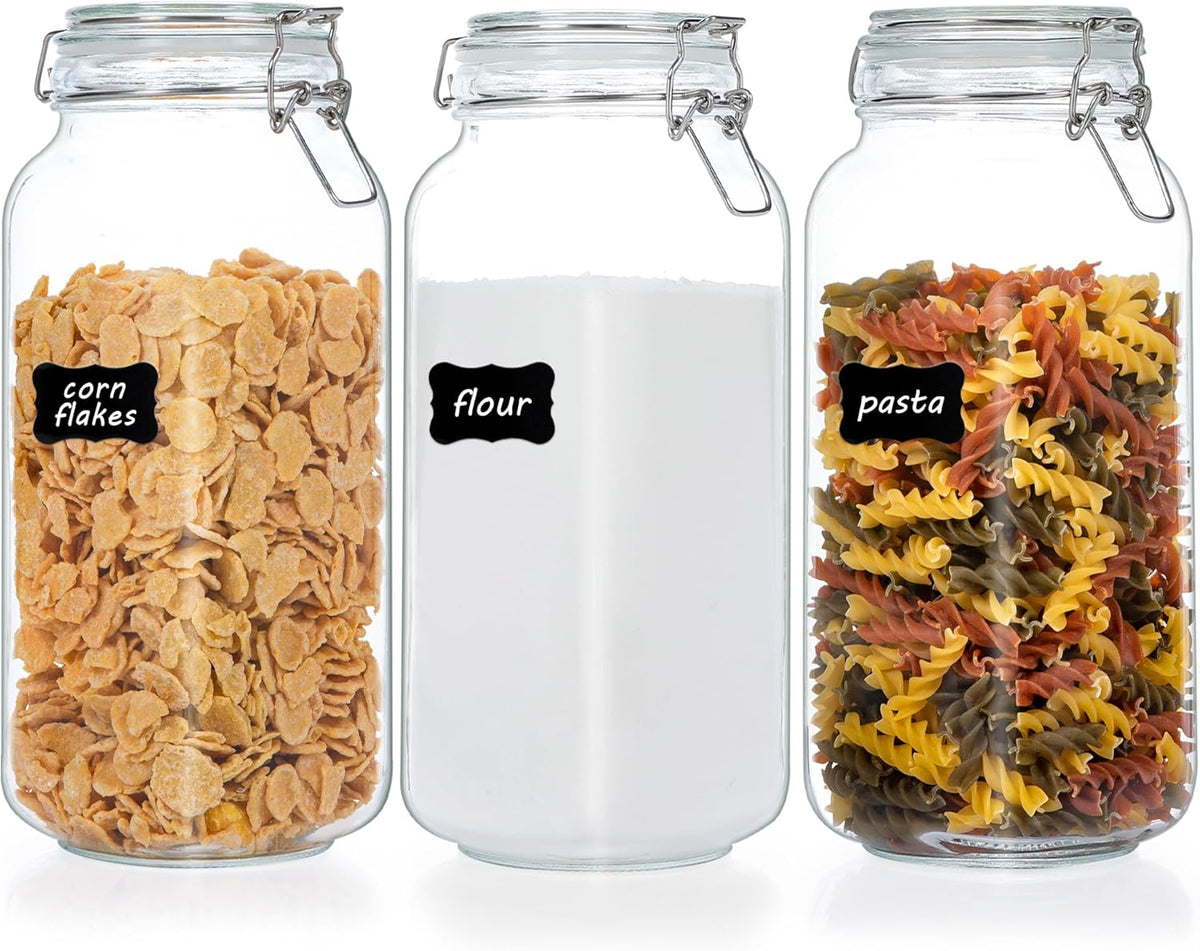 Vtopmart 78oz Glass Food Storage Jars with Airtight Clamp Lids, 3 Pack Large Kitchen Canisters for Flour, Cereal, Coffee, Pasta and Canning