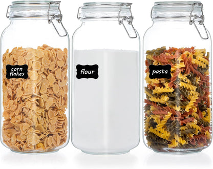 Vtopmart 78oz Glass Food Storage Jars with Airtight Clamp Lids, 3 Pack Large Kitchen Canisters for Flour, Cereal, Coffee, Pasta and Canning