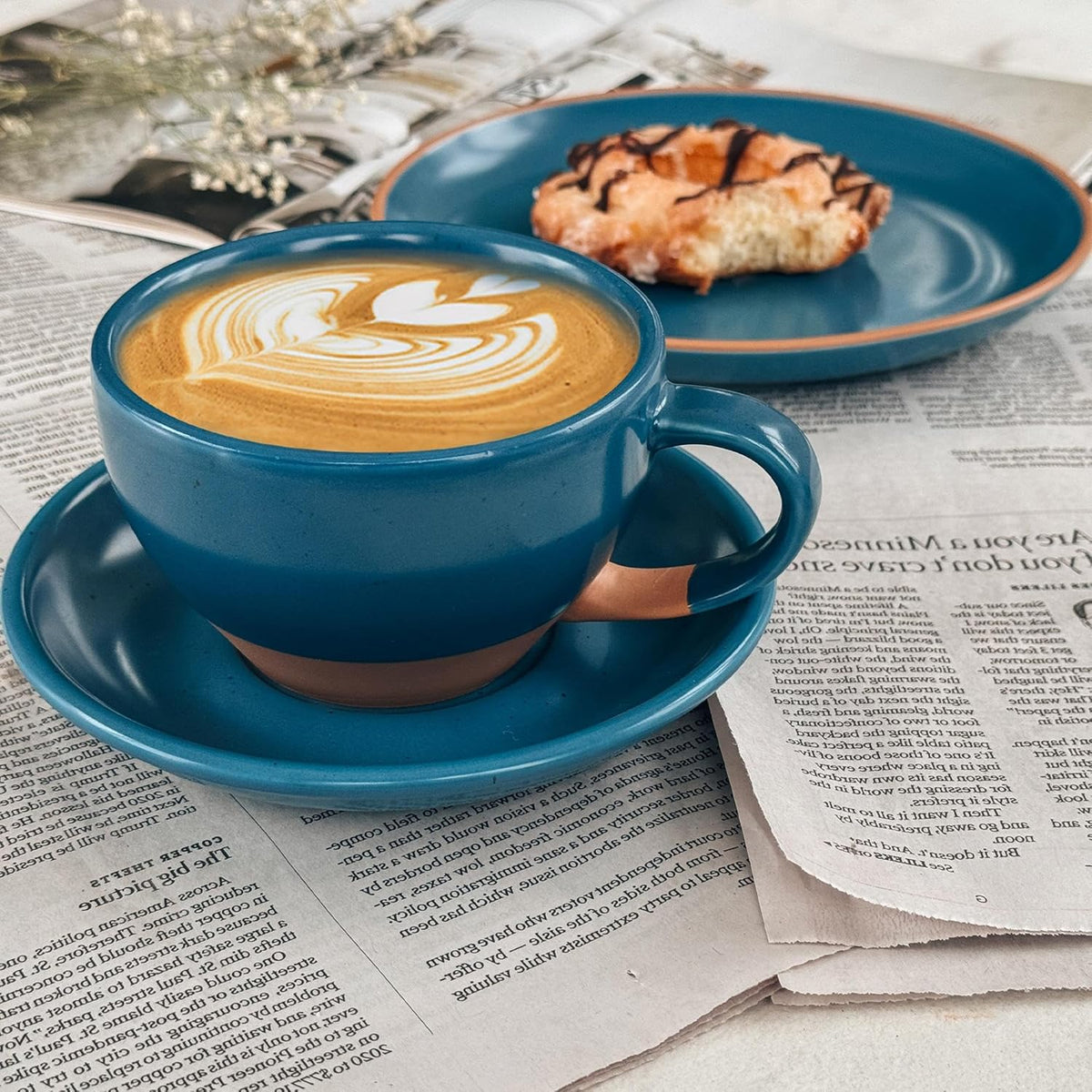 Mora Ceramic Latte Art Mug With Saucer - 10.5 oz, Round Bottom For Perfect Pours - Cafe Cups for Cappuccino, Espresso, Coffee, Tea etc