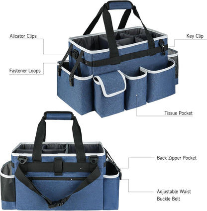Cleaning Caddy Bag,Large Cleaning Supplies Organizer with Handle for Housekeepers, Blue