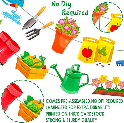 Garden Birthday Party Decorations 3Pcs Gardening Tool Theme Banner Garlands Gardening Birthday Hanging Decorations for Spring Theme Party Supplies