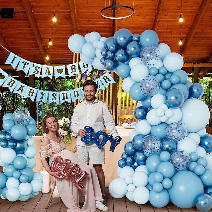 DBKL Blue Balloon Garland Arch Kit with Different Size Metallic Macaron Blue Confetti Balloons for Baby Shower Boys Birthday Wedding Graduation Ocean Themed Party Background Decorations