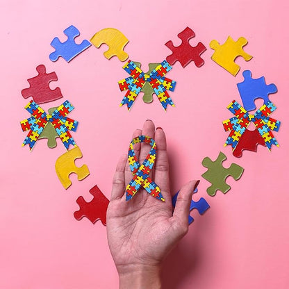 2 PCS Autism Awareness Grosgrain Ribbons 3/8" 3/4" Multi-Colored Jigsaw Puzzle Pieces Decor Ribbons 5 Yards, Autism Awareness Month Craft Ribbons for Gift Packaging Fundraising DIY Supplies