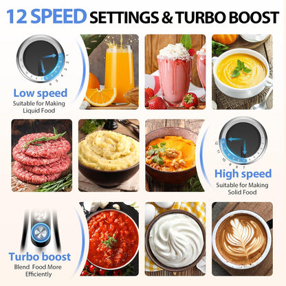 Koios Immersion Blender, 1000W Anti-scratch 3-in-1 Hand Blender, Upgraded 12 Speed Stainless Steel Blade Stick Blender with Turbo Mode