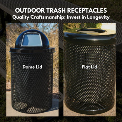 COATEDOUTDOORFURNITURE RDT-P-TXTGRN Heavy Duty Round Trash Receptacle with Dome Top, Liner Included, 32 Gallon, Textured Green, Made in America