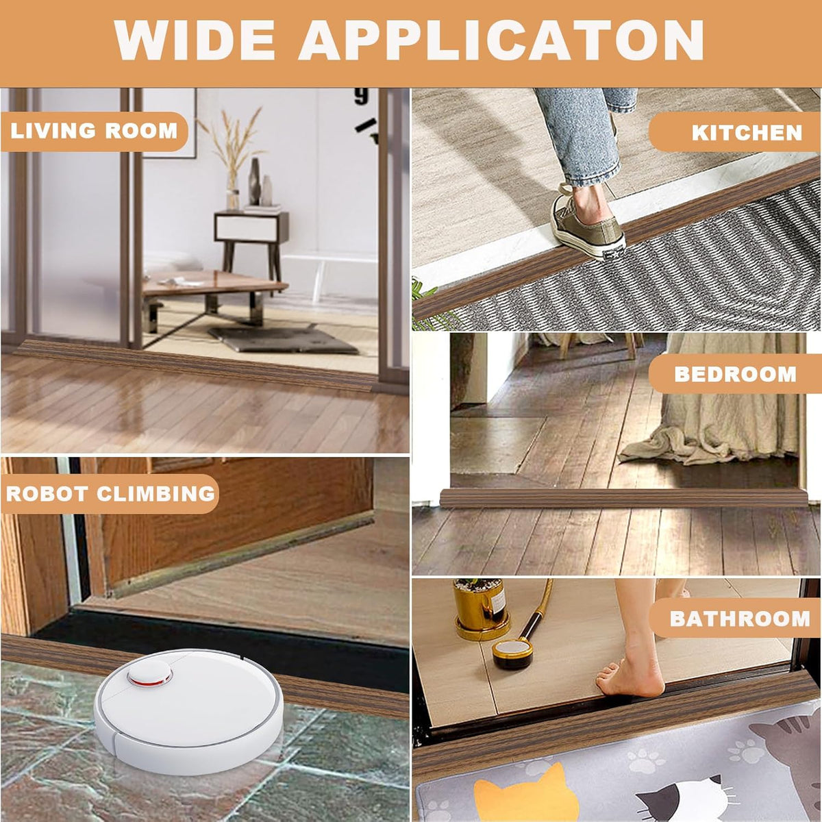 Vinyl Door Threshold Flooring Transition Strip Self Adhesive Carpet Edging Strip for Laminate Doorway Edge Threshold from 1/5" to 2/5" (Smoked Brown Wood Grain, 10 Ft)