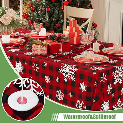 Smiry 3 Pack Gingham Disposable Table Cloth, 54 x 108 Inch Waterproof Plastic Tablecloth, Rectangle Red Checkered Snowflake Table Covers for Christmas, Birthday, Party, Banquet