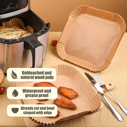 Disposable Paper Liner Square 250 Pcs for 2 to 5 Qt Air Fryer Baskets, Non-stick Oil-proof Parchment Liner Cooking Paper