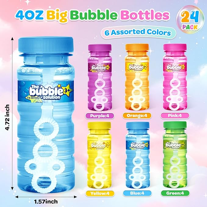 AuroTops 24 PCS Bubble Bottles with Wand Assortment for Kids,Bubble Solution Summer Toys for Kids Bubbles Party Favors,Birthday Party Supplies,Blow Bubbles in Bulk,Indoor & Outdoor Activities,6 Colors