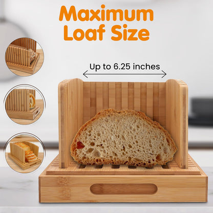 Bread Slicer For Homemade Bread - Compact Sourdough Bread Cutter - Adjustable Homemade Bread Slicer Guide With Crumb/Serving Tray- Easy To Clean Bread Slicer For Sourdough - Sourdough Slicer