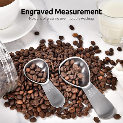 Coffee Scoop: U-Taste 18/8 Stainless Steel Measuring Coffee Scoop 1 tablespoon & 2 tablespoon, Short Handled Measure Scooper for Ground Coffee