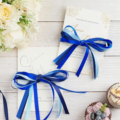 Mauproy 3/8 Inch Blue Satin Ribbon, 4 Rolls Total 40 Yards, Double Faced Mixed Blue Thin Ribbon for Gift Wrapping, Flower Bouquets, Crafts, Wedding, Father's Day Decorations