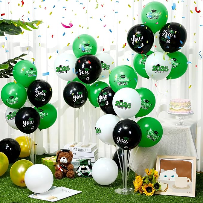 4 Set Graduation Party Balloon Stand Kits for Table Centerpieces Balloon Tables Holders with Congrats 2026 Graduation Party Decorations for School College Photo Props(Green)