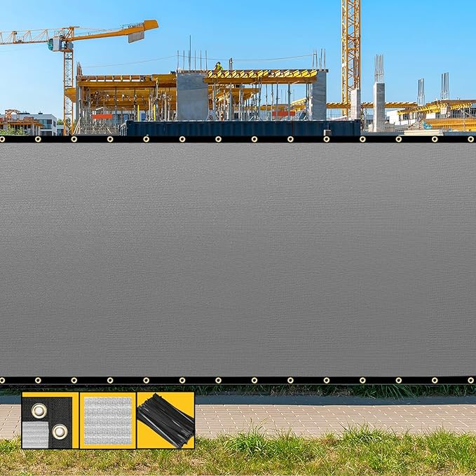 Customized 8' x 13' Gray Fence Privacy Screen,with Bindings & Grommets,Heavy Duty for Gardens,Backyard,Patio,Tennis Court,Pool,Construction Project, We Make Custom Sizes