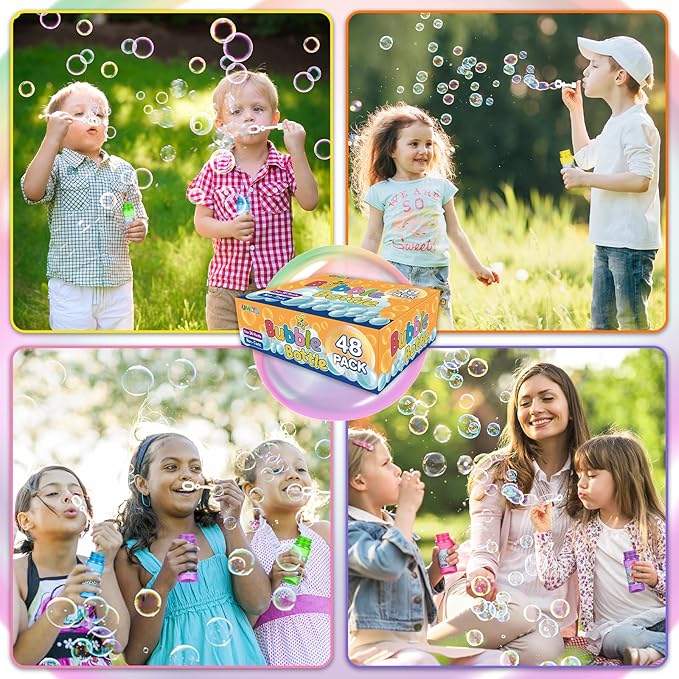 48 Pack Bubble Bottles with Wand in 6 Colors, Bulk Party Favors for Kids, Birthday, Christmas, New Year, Valentine, Carnival, School Classroom Prizes for Boys & Girls, Ideal Goodies Bags Stuffers