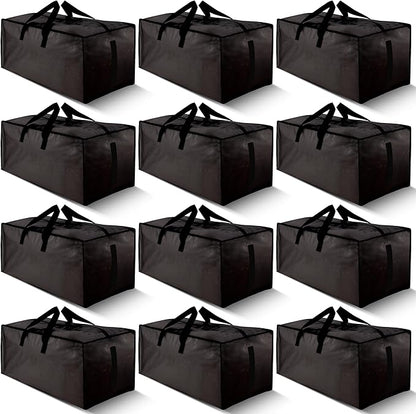 HOMESURE 12 Pack Large Strong Moving Bags with Zippers & Carrying Handles - Water-Resistant - Heavy Duty Storage Tote for Space Saving Moving Storage, Fold Flat, Alternative to Moving Box (Black)