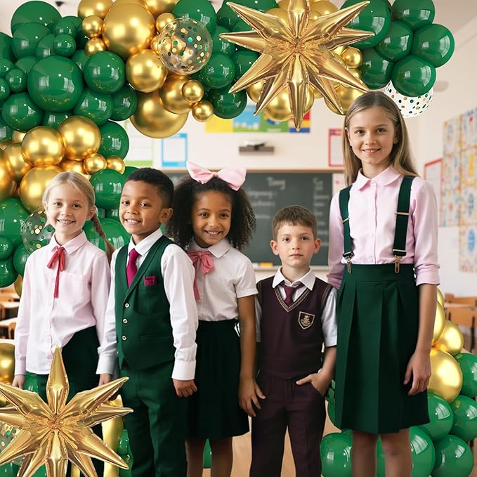 Amandir Green and Gold Balloons Garland Arch Kit for Graduation Party Decorations, 145Pcs Green Gold Confetti Balloon with Foil Star for 2026 Graduation College Congrats Grad Class Birthday Supplies