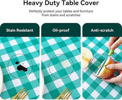 Romanstile Rectangle Vinyl Tablecloth, 100% Waterproof Buffalo Gingham Plastic Table Cloth, Heavy Duty Wipeable Checkered Table Covers for Outdoor, Camping, Picnic, Patio - 54 x 108, Teal Green
