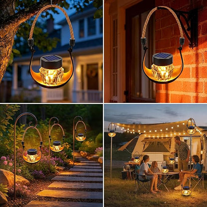 Toodour 2 Pack Hanging Solar Lantern Outdoor -Solar Lanterns with Flickering Flame, Waterproof Garden Lights Hanging Lights for Camping, Patio, Deck, Yard, Path, Garden, Porch Outdoor Decorations