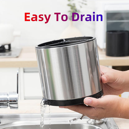 Utensil Holder,Kitchen Utensil Holder For Counter,Rotating Silverware Organizer Cooking Flatware Spoon Spatula Tool Cutlery Container Stainless Steel Caddy