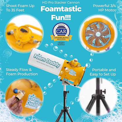 FoamDaddy HD Pro Stacker Foam Cannon – Brandable High-Output Metal Machine for Professional & Large Scale Events – Covers 30x30ft Area – Mount, Pump, Hose, Stand, Remote Control, Ultra-Concentrate Gel