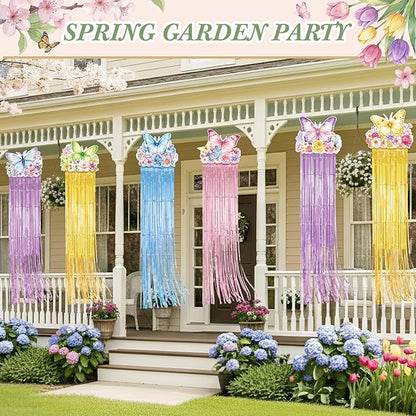 Tenceur 8 Pcs Large Spring Butterfly Party Hanging Decorations with Tassels Flowers Birthday Centerpieces for Outdoor Indoor Home Lawn Yard Garden Supplies